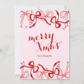 Red Pink Girly Coquette Christmas Feestdagenkaart (Voorkant)