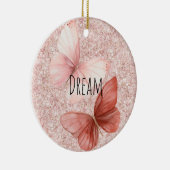 Red Pink Glitter Butterflies Christmas Keramisch Ornament (Rechts)