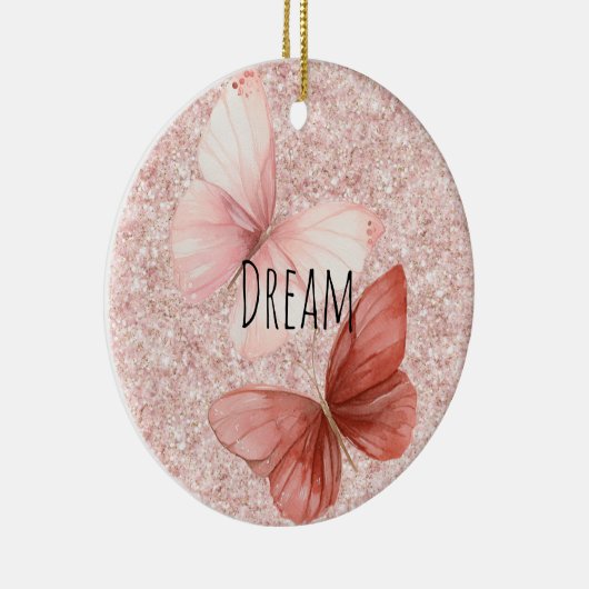 Red Pink Glitter Butterflies Christmas Keramisch Ornament (Rechts)