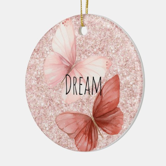 Red Pink Glitter Butterflies Christmas Keramisch Ornament (Links)