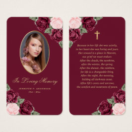 Red Pink Gold Floral Funeral Prayer Kaart
