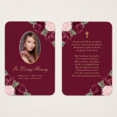 Red Pink Gold Floral Memorial Funeral Prayer Kaart (Voorkant /achterkant)