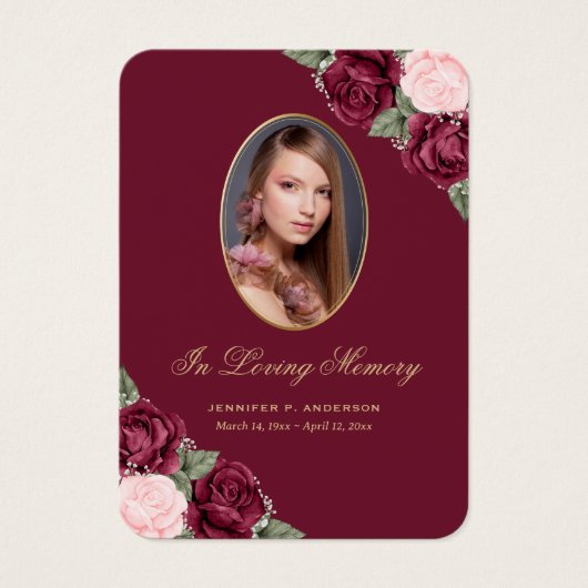 Red Pink Gold Floral Memorial Funeral Prayer Kaart (Voorkant)