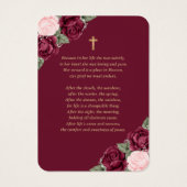 Red Pink Gold Floral Memorial Funeral Prayer Kaart (Achterkant)