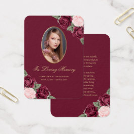 Red Pink Gold Floral Memorial Funeral Prayer Kaart
