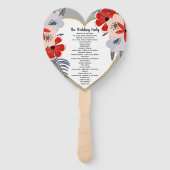 Red Pink Gold Floral Wedding Program Fan Handwaaier (Achterkant)