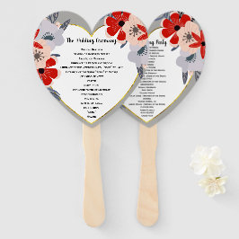 Red Pink Gold Floral Wedding Program Fan Handwaaier