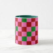Red Pink Green Checkered Pattern Design  Mok (Midden)