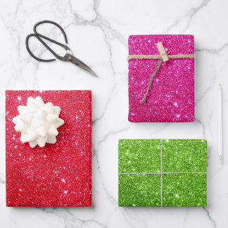 Red Pink Green Glitter Wrapping Paper - Gift Wrap