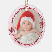 Red Pink Hand Drawn Bow Frame Newborn Baby's Photo Keramisch Ornament (Links)