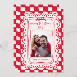 Red Pink Hand Drawn Bow Frame Photo Valentines Day Feestdagenkaart