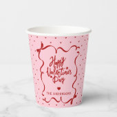 Red Pink Hand Drawn Bow Happy Valentine's Day Papieren Bekers (Achterkant)