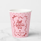 Red Pink Hand Drawn Bow Happy Valentine's Day Papieren Bekers (Voorkant)