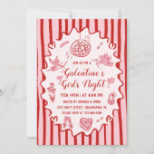 Red Pink Hand Drawn Galentine's Girls Night Party Kaart (Voorkant)