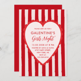 Red Pink Hand Drawn Galentine's Girls Night Party Kaart
