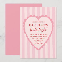 Red Pink Hand Drawn Galentine's Girls Night Party Kaart