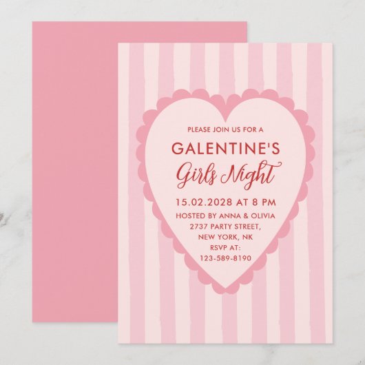 Red Pink Hand Drawn Galentine's Girls Night  Party Kaart (Voorkant / Achterkant)