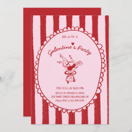 Red Pink Hand Drawn Galentine's Party Kaart