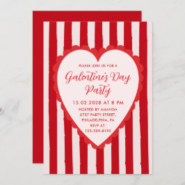 Red Pink Hand Drawn Heart Frame Galentine's Party Kaart