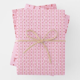 Red Pink Hand Drawn Hearts Bows Valentine’s Day Wr Inpakpapier Vel