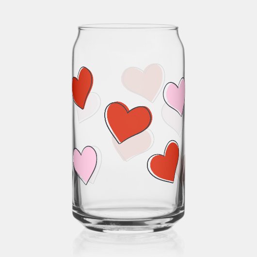 Red & Pink Hand Drawn Hearts Can Glass Blikvorm Glas (Voorkant)