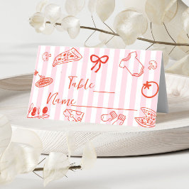 Red & Pink Hand Drawn Pizza Baby Shower Place Card Plaatskaartje