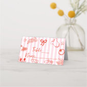Red & Pink Hand Drawn Pizza Baby Shower Place Card Plaatskaartje (Voorkant)
