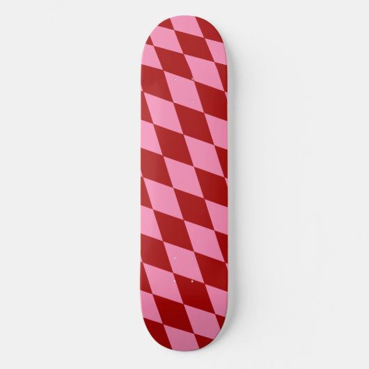Red Pink Harlequin Checkered Design  Persoonlijk Skateboard (Voorkant)