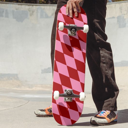 Red Pink Harlequin Checkered Design  Persoonlijk Skateboard