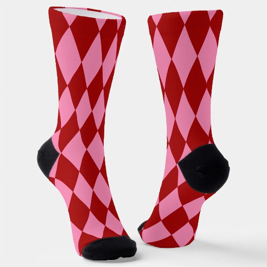 Red Pink Harlequin Checkered Design Sokken