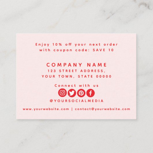 Red Pink Hartelijk dank voor uw Visitekaartje voor Informatiekaartje (Achterkant)