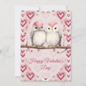 Red Pink Heart Birds  Happy Valentines Day Feestdagenkaart (Voorkant)