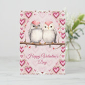 Red Pink Heart Birds  Happy Valentines Day Feestdagenkaart (Staand voorkant)