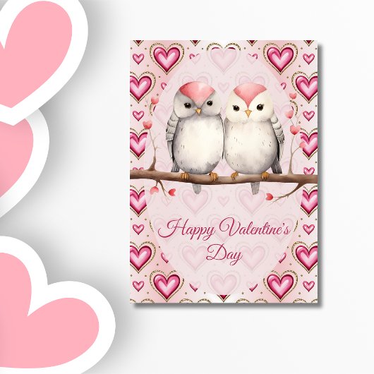 Red Pink Heart Birds  Happy Valentines Day Feestdagenkaart