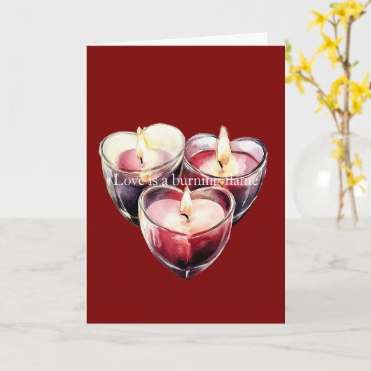 Red Pink Heart Candles Love is a flame Kaart (Gele Bloem)