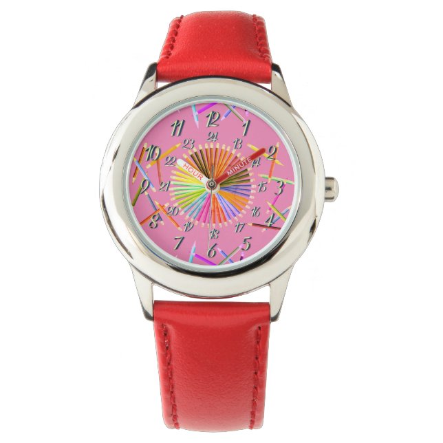 Red Pink Heart Color Wheel Watch Horloge (Voorkant)