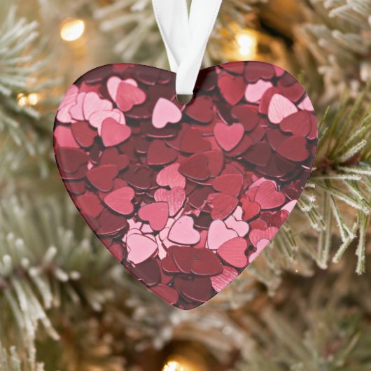 Red Pink Heart Confetti Pattern Valentine's Day Ornament (Boom)