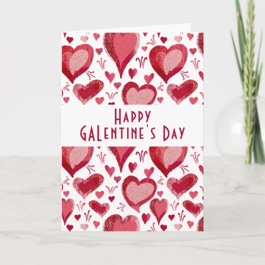 Red Pink Heart Pattern Happy Galentine Day Feestdagen Kaart (Voorkant)