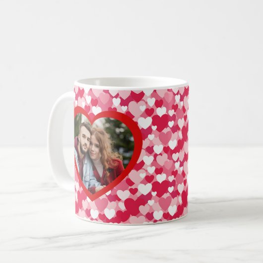 Red & Pink Heart Pattern Two Photo Personalized Koffiemok (Voorkant links)