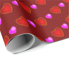 Red Pink Hearts beroemd gemaakt door Rich Dark Red Cadeaupapier