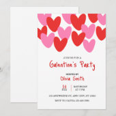 red pink hearts Galentine’s Day invitation, hearts Kaart (Voorkant / Achterkant)