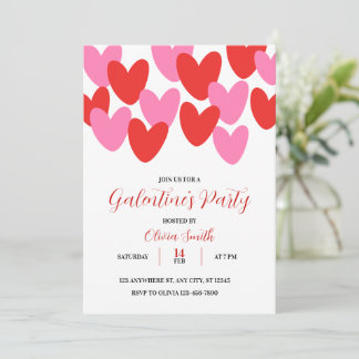 RED PINK HEARTS GALENTINES DAY PARTY INVITATION KAART