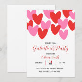 RED PINK HEARTS GALENTINES DAY PARTY INVITATION KAART (Voorkant / Achterkant)