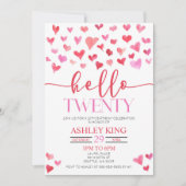 Red Pink Hearts Hallo 20e verjaardag Kaart (Voorkant)