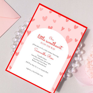 Red Pink Hearts Little Sweetheart Girl Baby shower Kaart