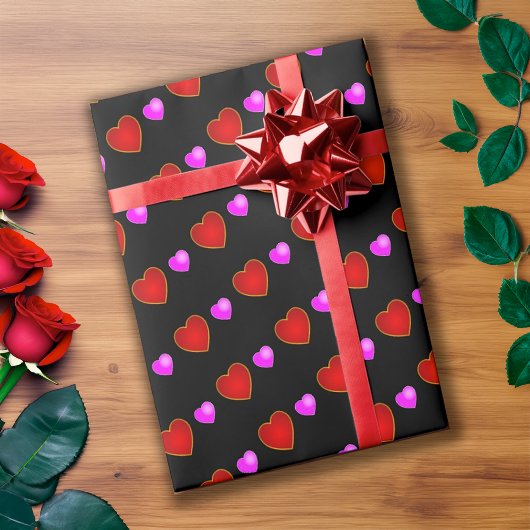 Red Pink Hearts op zwart Cadeaupapier