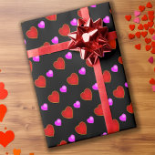 Red Pink Hearts op zwart Cadeaupapier