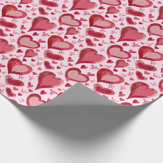 Red Pink Hearts Pattern Drawing Valentijn Day Cadeaupapier (Hoek)