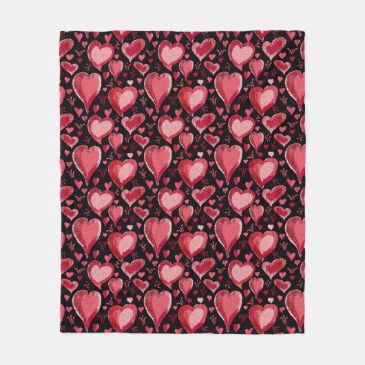Red Pink Hearts Pattern Drawing Valentijn Day Fleece Deken (Voorkant)