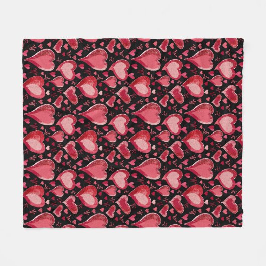 Red Pink Hearts Pattern Drawing Valentijn Day Fleece Deken (Voorkant (Horizontaal))
